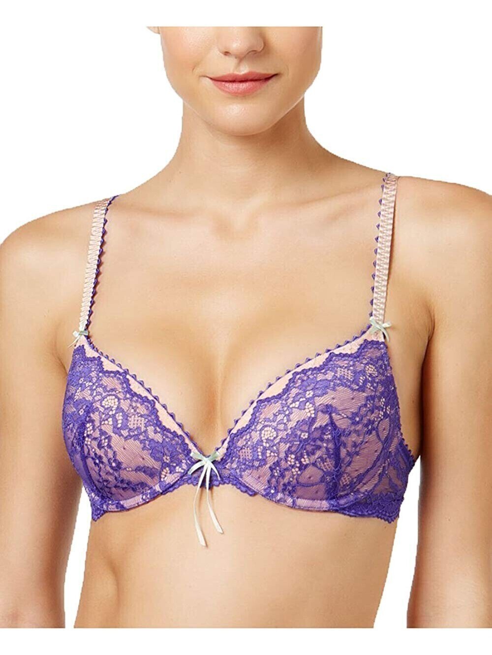 Heidi Klum Womens Masquerade Muse Contour Picot Trim Venice Blue Size 32DD